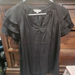 Black Ruffled Sleeve Top